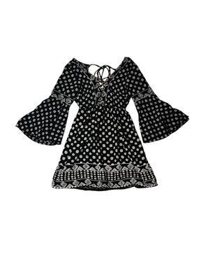 Angie Black And White Boho Mini Dress 3/4 Sleeves Bell Sleeves Bohemian Cute